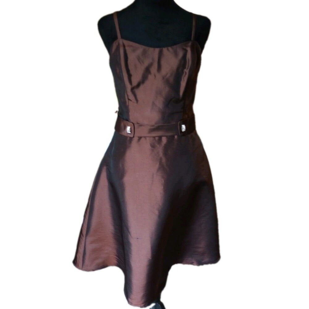 Da Vinci Women's 12 Shimmery Brown Satin Formal Midi Dress